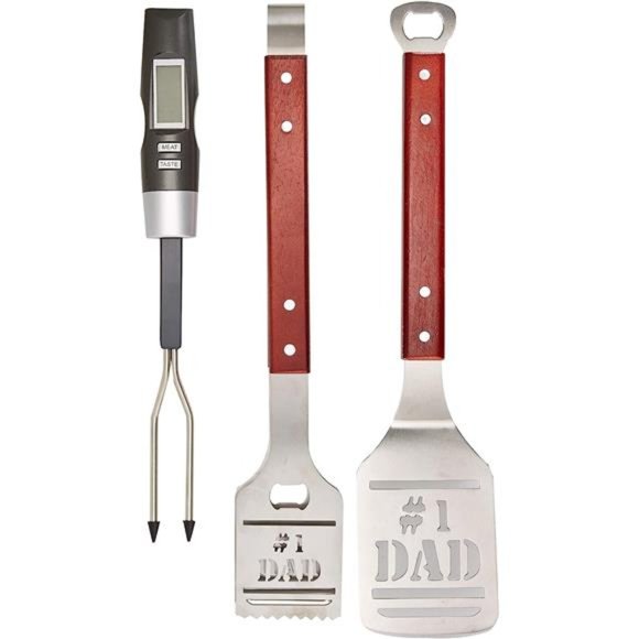 BBQ Grill Tools Set Gift for Dad, 4 Piece Set, Number 1 Dad Tongs, Spatula - Picture 3 of 7